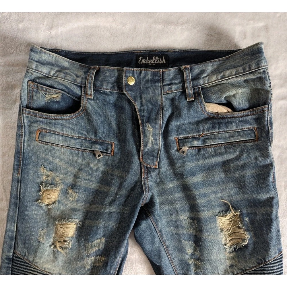 Embellish‎ Jeans Men's Size 32 Biker Distressed Denim Medium Wash Punk Grunge
